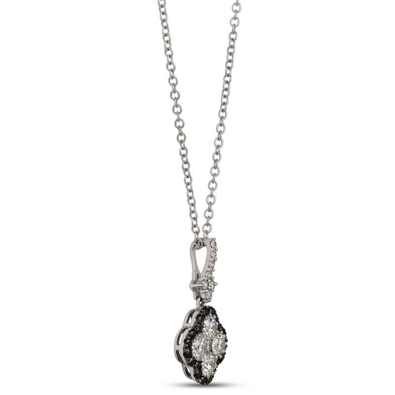 White and Black Diamond Clover Pendant, 8/10 Carat Total Weight, 14K White Gold image number 1