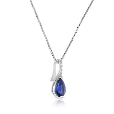 Pear-Shaped Sapphire & Diamond Necklace 14K