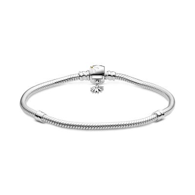 Pandora Moments Daisy Flower Crystals & CZ Clasp Snake Chain Bracelet