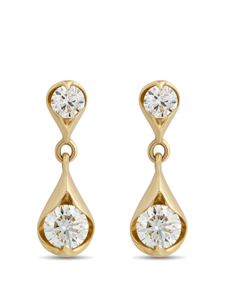 Round diamond drop earrings in flowing yellow gold