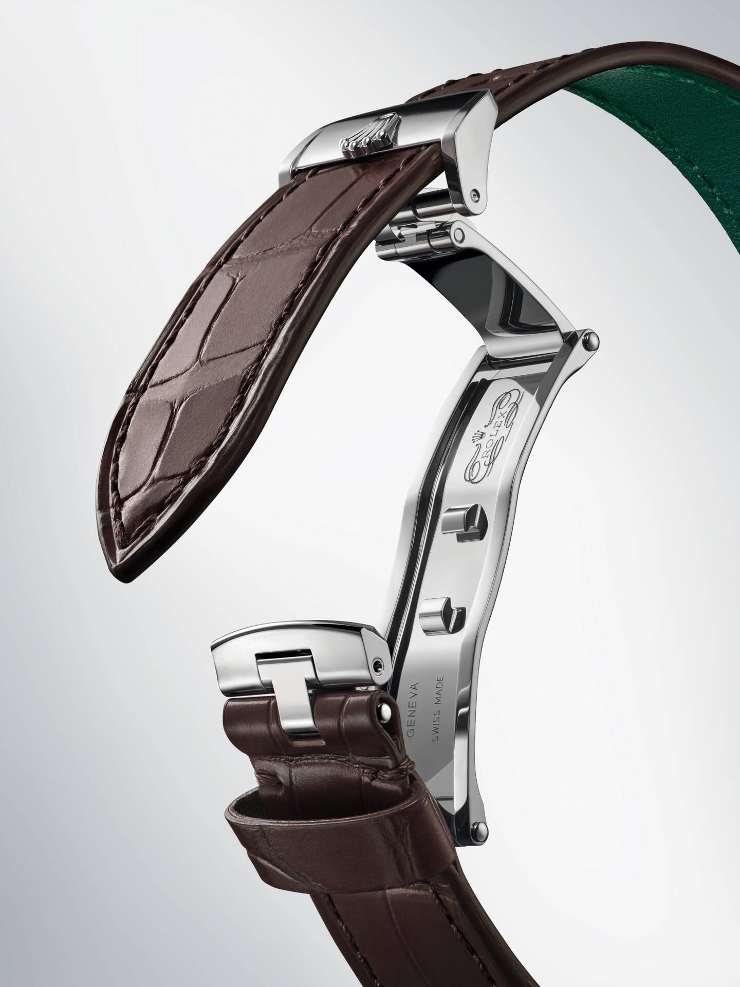 Roles-1908 clasp and brown leather strap