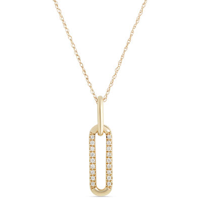 Paperclip Drop Diamond Necklace, 14K Yellow Gold
