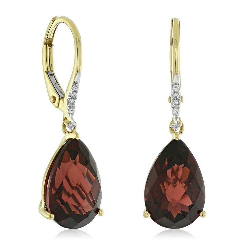 Pear Shaped Garnet & Diamond Earrings 14K image number 0