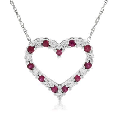 Ruby & Diamond Heart Pendant 14K