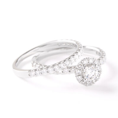 Round Diamond Wedding Band, 14K White Gold