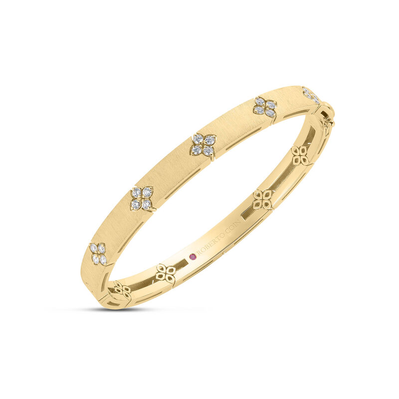 Roberto Coin 18K Yellow Gold Love In Verona Medium Width Diamond Accent And Satin Finish Bangle image number 0