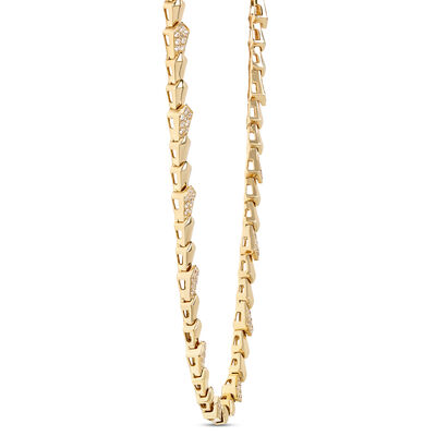 Modern 18-Inch Bamboo-Shaped Gold Link Necklace with Diamonds, 1 &frac34; Carat Total Weight, 14K Yellow Gold
