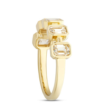 Emerald Cut Diamond Anniversary Ring, 1.2 Carat Total Weight, 14K Yellow Gold