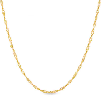 Classic 18-Inch Singapore Chain Necklace, 14K Yellow Gold