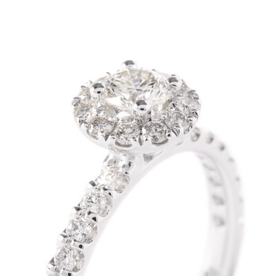 Round Diamond Wedding Band, 14K White Gold