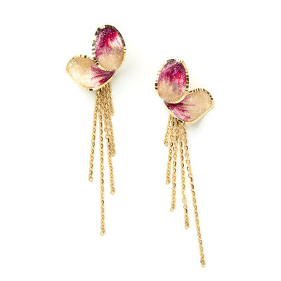 Enamel and Gold Petal Earrings, 14K Yellow Gold