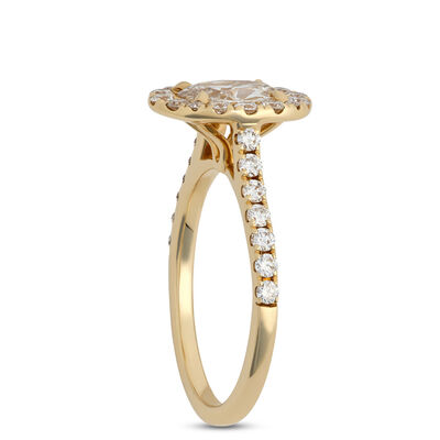 Oval Diamond Ring with Round Diamond Halo, 1 ⅓ Carat Total Weight, 14K Yellow Gold