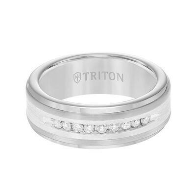 TRITON Stone Contemporary Comfort Fit Satin Finish Diamond Band in Tungsten & Silver, 8 mm&nbsp;