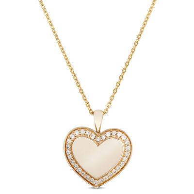Heart-Shaped Cluster Diamond Pendant, 14K Yellow Gold