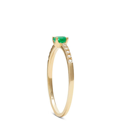 Emerald & Diamond Ring, 14K Yellow Gold