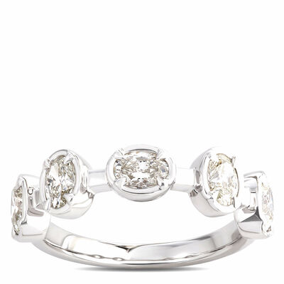 Oval Diamond Anniversary Ring, 1.2 Carat Total Weight, 14K White Gold