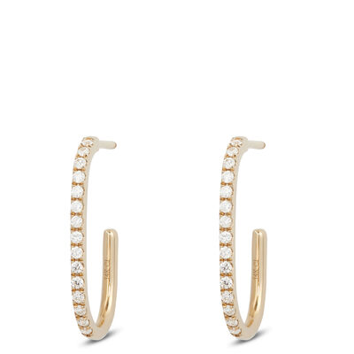 Oval Diamond Hoop Earrings, 14K Yellow Gold