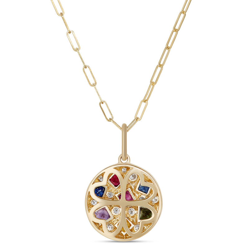 Confetti Rainbow Sapphire and Diamond Pendant, 14K Yellow Gold image number 1