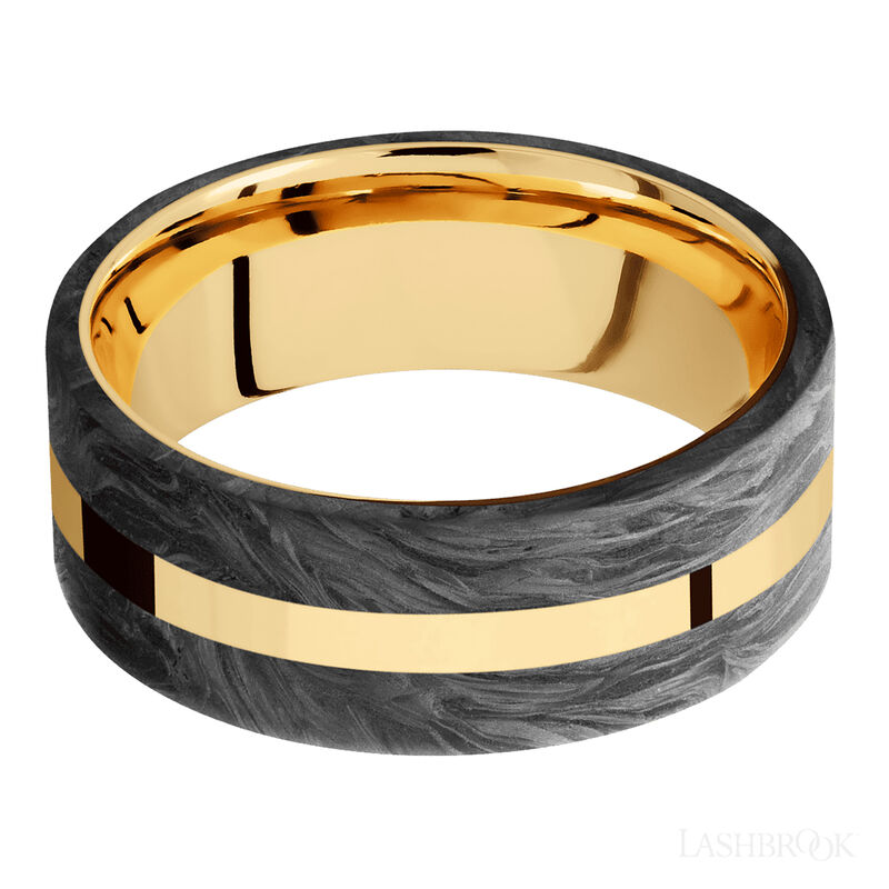 14K Yellow Gold with Polish Finish and Forged Carbon Fiber Inlay image number 2