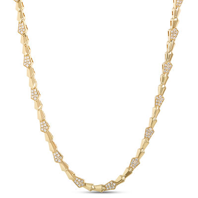 Modern 18-Inch Bamboo-Shaped Gold Link Necklace with Diamonds, 1 &frac34; Carat Total Weight, 14K Yellow Gold