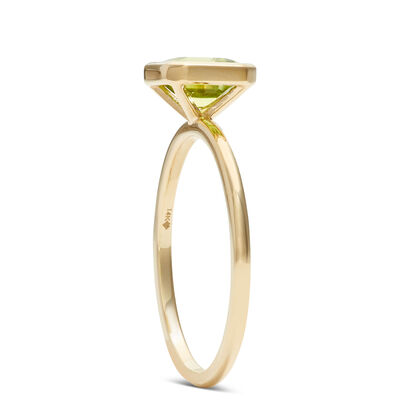 Square Bezel Set Peridot Ring, 14K