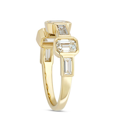 Emerald Cut and Baguette Diamond Anniversary Ring, 1.5 Carat Total Weight, 14K Yellow Gold