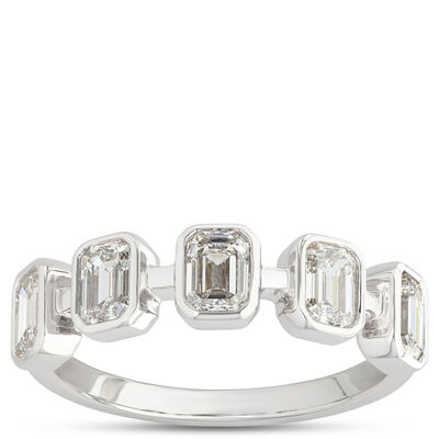 Emerald Cut Diamond Anniversary Ring, 1.2 Carat Total Weight, 14K White Gold