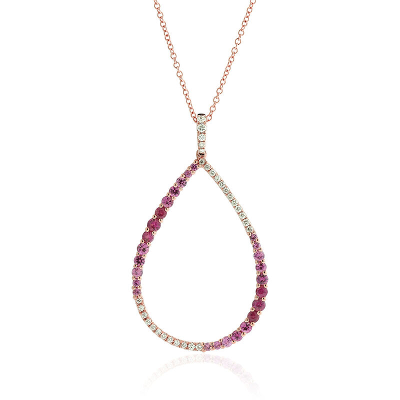 Rose Gold Pink Sapphire & Diamond Pear Shaped Necklace 14K image number 0