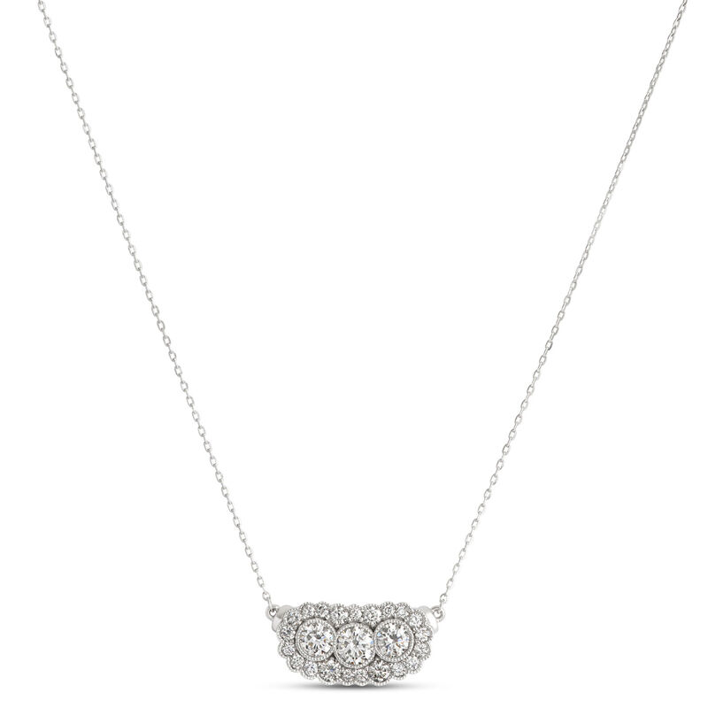 Three Stone Diamond Cluster Pendant, 14K White Gold image number 0
