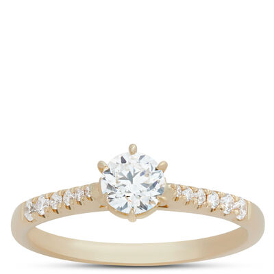 Round Diamond Engagement Ring, 14K Yellow Gold