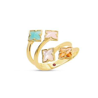 Roberto Coin 18K Yellow Gold Venetian Princess Carnival Four Row Pastel Flower Ring Size 6.5