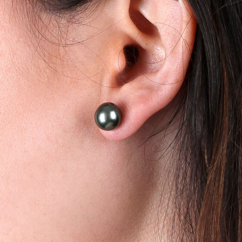 Cultured South Sea Tahitian Pearl Stud Earrings, 14K White Gold image number 1