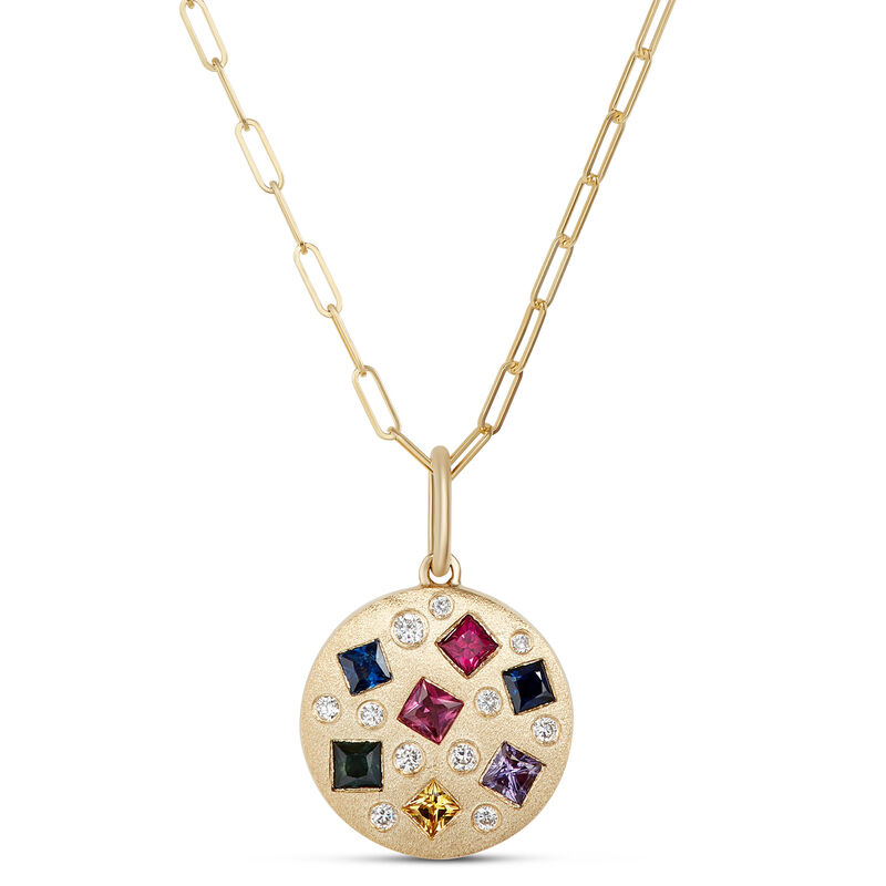 Confetti Rainbow Sapphire and Diamond Pendant, 14K Yellow Gold image number 0