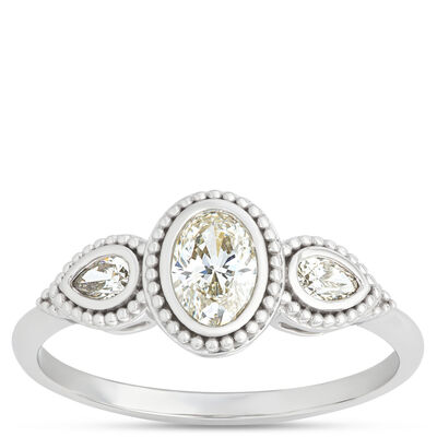 Oval and Pear Shaped Diamond Ring, 0.5 Carat Total Weight, 14K White Gold