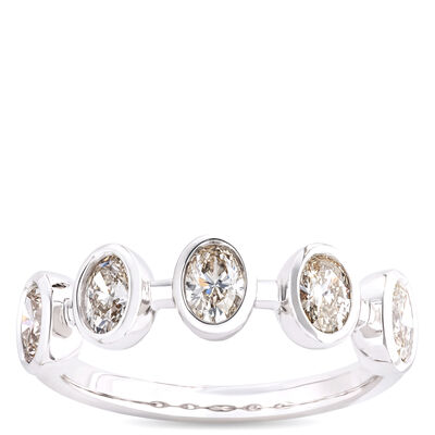 Oval Diamond Anniversary Ring, 0.9 Carat Total Weight, 14K White Gold