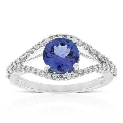 Tanzanite & Diamond Split-Shank Ring 14K