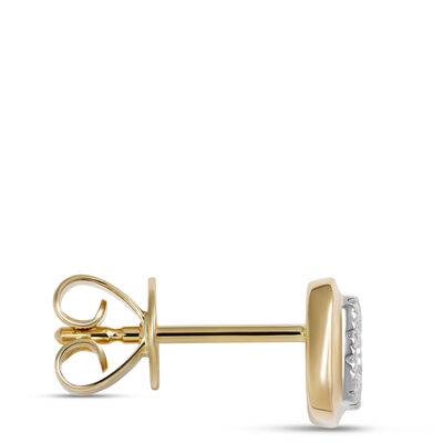 Square Ruby and Round Diamond Studs, 14K Yellow Gold