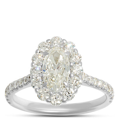 Rahaminov Oval Diamond Halo Engagement Ring, 18K White Gold