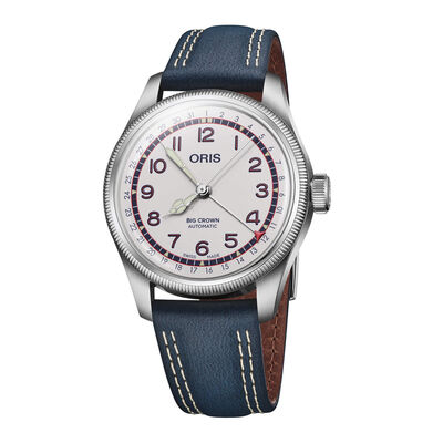 Oris Hank Aaron Limited Edition Watch White Dial Blue Leather Strap, 40mm