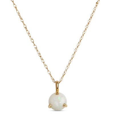 Classic 18-Inch Opal Pendant Necklace, 14K Yellow Gold