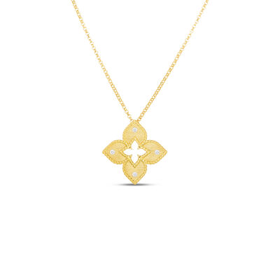 Roberto Coin 18K Gold Petite Venetian Princess Diamond & Satin Finish Medium Flower Necklace