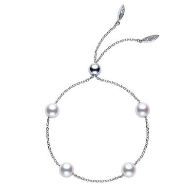 Mikimoto Akoya Cultured Pearl & Diamond Bolo Bracelet 18K
