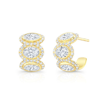 Rahaminov Oval and Round Diamond Halo Huggie Earrings