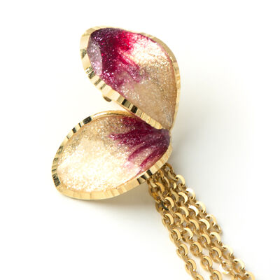 Enamel and Gold Petal Earrings, 14K Yellow Gold