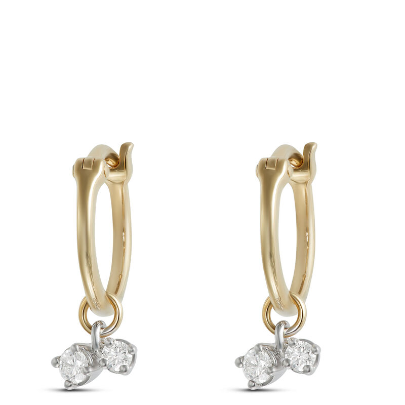 10MM Diamond Dangle Hoop Earrings, 14K Yellow Gold image number 0