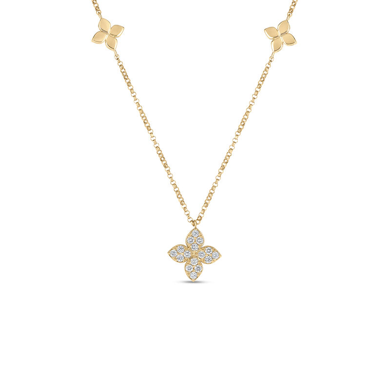 Robert Coin 18k Yellow Gold Love By The Inch Diamond & Polished Flower Station Necklace image number 0