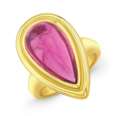 Rahaminov Pear Shaped Pink Tourmaline Ring, 18K Yellow Gold, Size 6.5