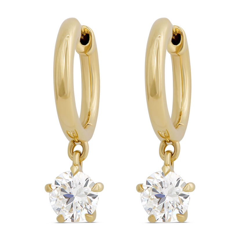 Huggie Hoops With Diamond Drops, 18K Yellow Gold image number 0