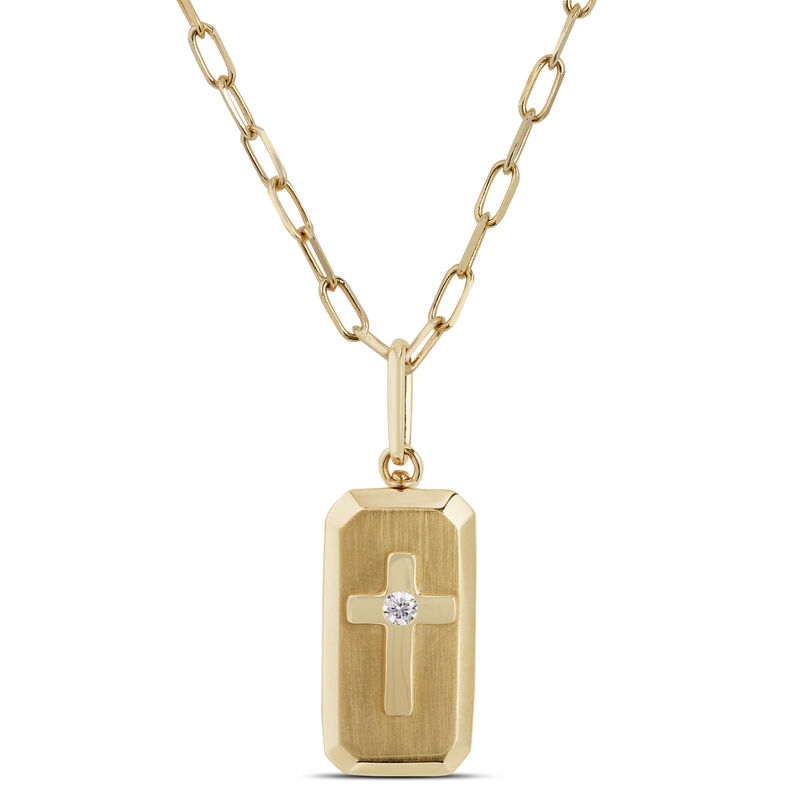Ikuma Diamond Paperclip Necklace with Cross Pendant, 14K Yellow Gold image number 0