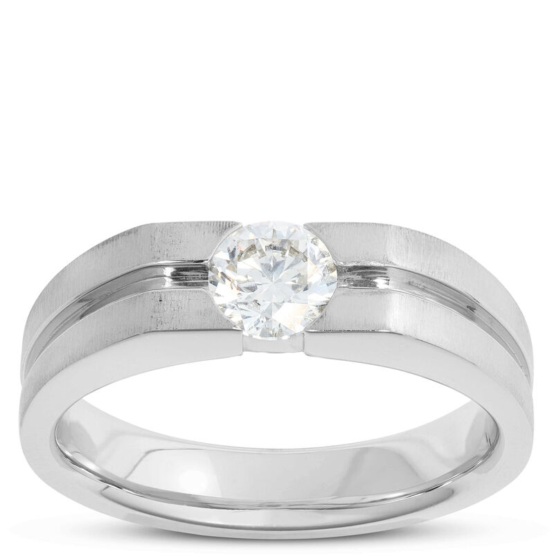 Gents Negative Channel Diamond Ring, 18K White Gold image number 0